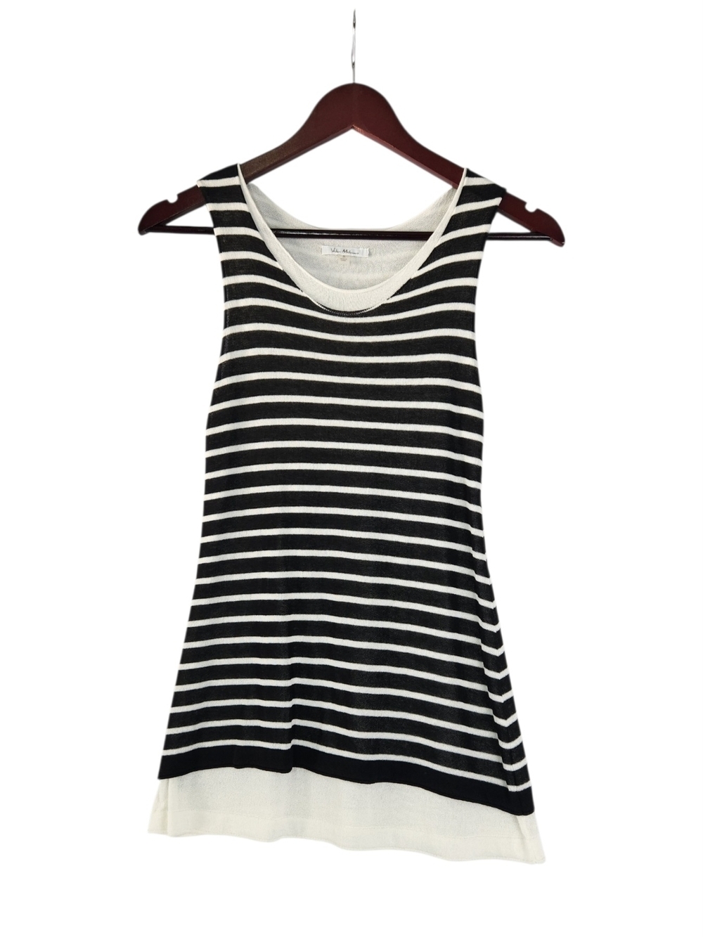 Vila Milano Double Layer Striped Knit Tank Top Small Black/Eggshell Nautical